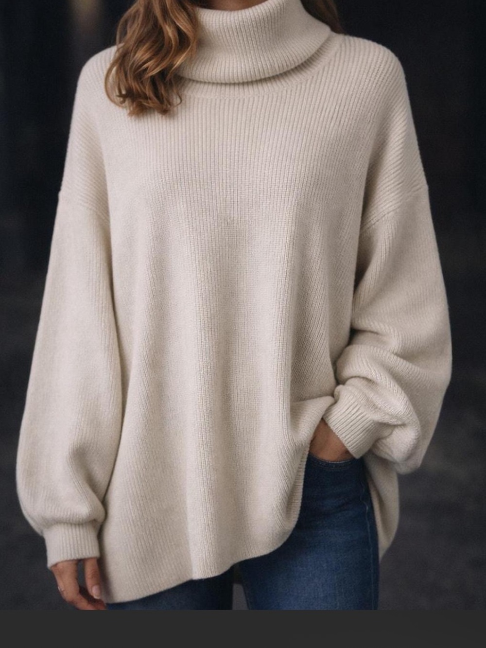 Classic Cream Turtleneck Knit Sweater for Women